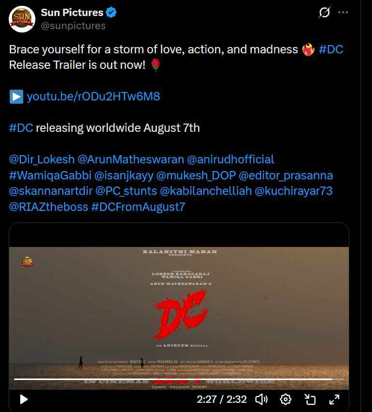 லோகேஷ் கனகராஜ் நடித்துள்ள ‘டிசி’ திரைப்படத்தின்   ரிலீஸ் டிரெய்லர் வெளியீடு!